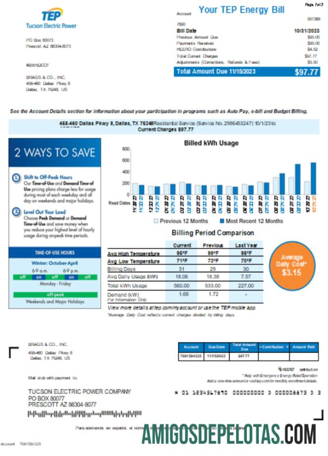 Projeto de lei de serviços públicos da Arizona Tucson Electric Power (TEP), página 1 SCR baixar para verificação
